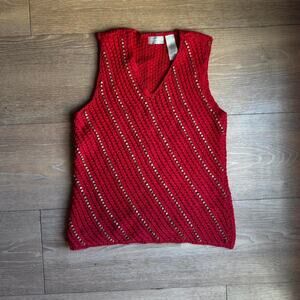 Red knit vest with wooden